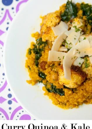 Curry Quinoa and Kale Cauliflower Bowl - This dish is a great vegetarian or vegan meal for Meatless Monday. Made with a variety of coconut products (coconut milk, coconut chips, coconut oil and coconut vinegar). The Bewitchin' Kitchen