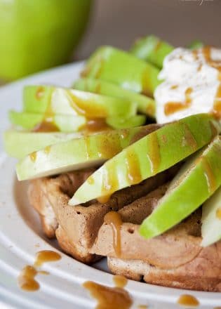 Caramel Apple Waffles. This waffle recipe is egg free (it has applesauce instead). Super yummy! | The Bewitchin' Kitchen