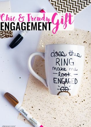 A simple and frugal DIY Engagement Gift idea! I love how easy this sharpie mug is plus the homemade gift comes from the heart. | thebewitchinkitchen.com