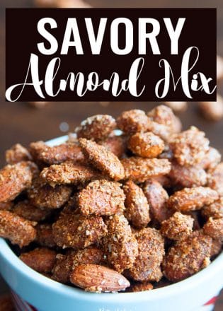 Savory Almond Mix. These oven roasted are the perfect blend of sweet, salty and spicy. I can't stop eating them! Spiced nuts are a favorite snack of mine.