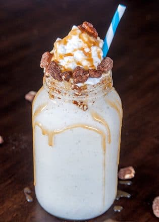 Whiskey Praline Milkshake - can't decide between cooling off in the summer or warming up for the winter, this boozy dessert is the best of both worlds.