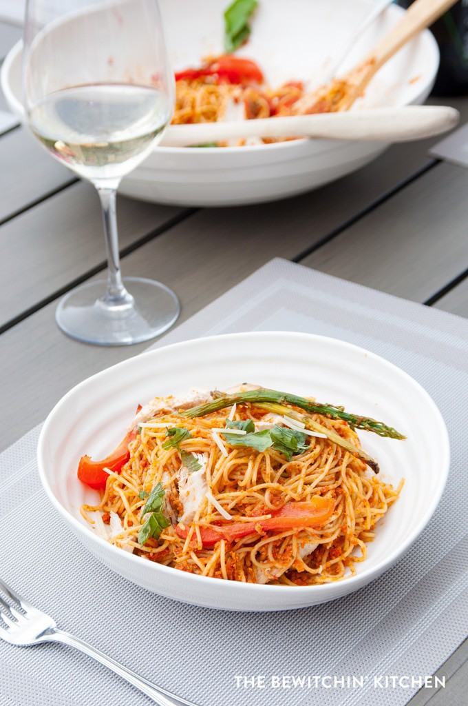 Sundried Tomato Pesto Pasta with Spring Vegetables | The Bewitchin' Kitchen