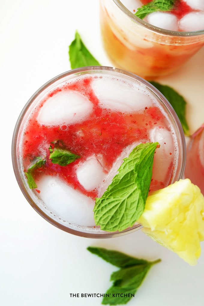 Pineapple Mojito Mocktail with Strawberry Slush | The Bewitchin' Kitchen