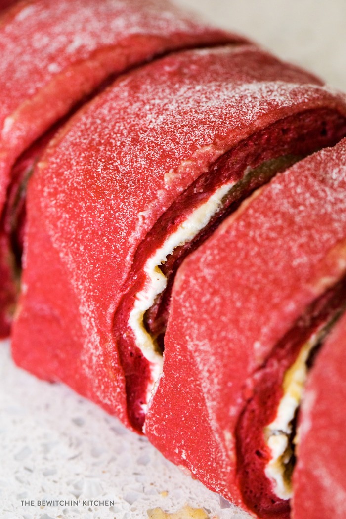 Red Velvet Cinnamon Rolls With Cream Cheese Glaze The Bewitchin Kitchen