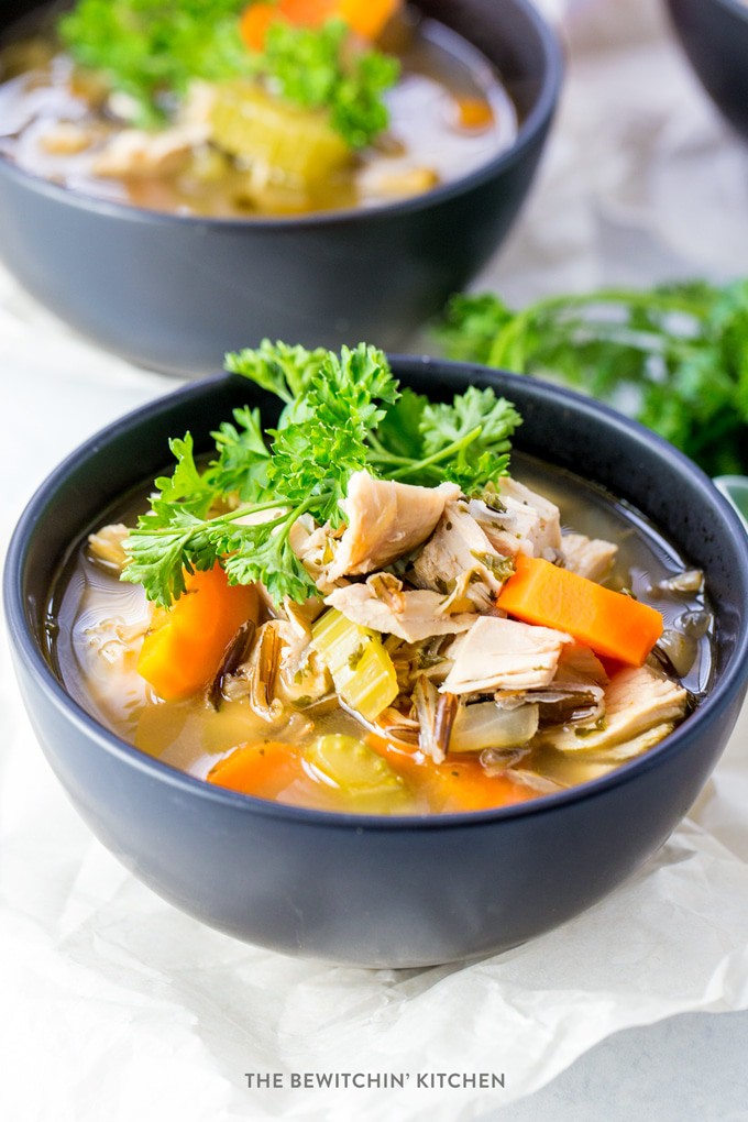 Healthy Chicken Wild Rice Soup Recipe | The Bewitchin' Kitchen