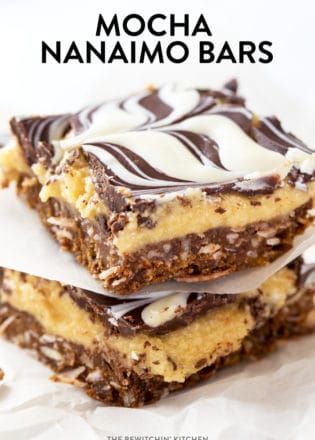 Mocha Nanaimo Bars. This simple no bake dessert recipe is a bake sale classic, but with a coffee twist. Add white chocolate marble and you're in the money my friends!