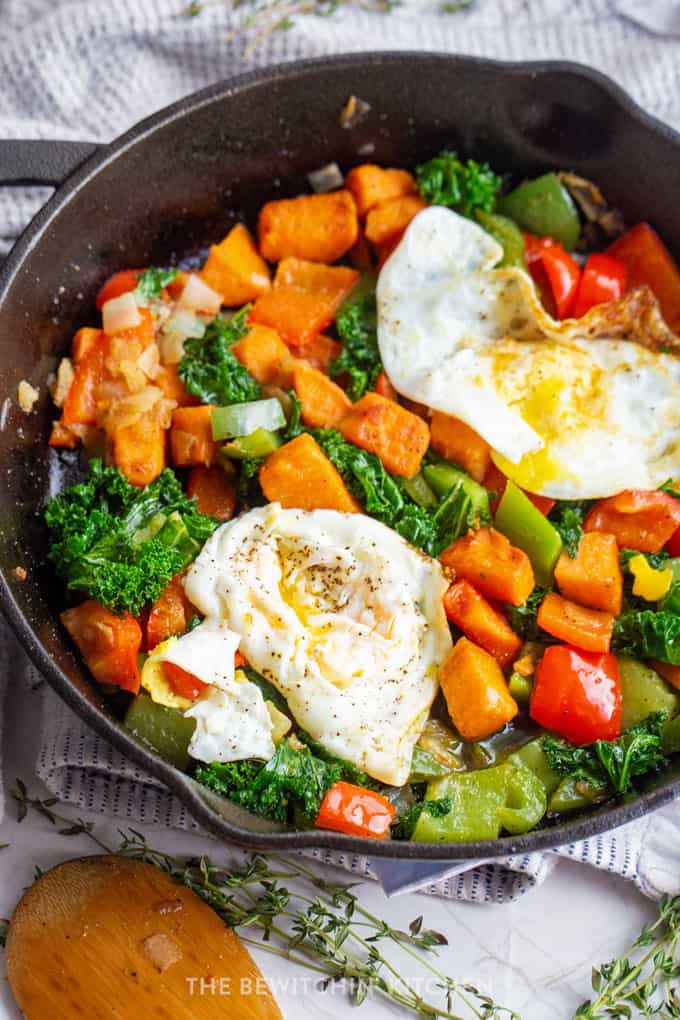 Sweet Potato Egg Skillet with Kale and Peppers | The Bewitchin' Kitchen