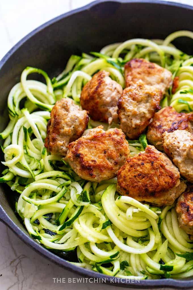 Romesco Chicken Meatballs with Zucchini Noodles | The Bewitchin' Kitchen