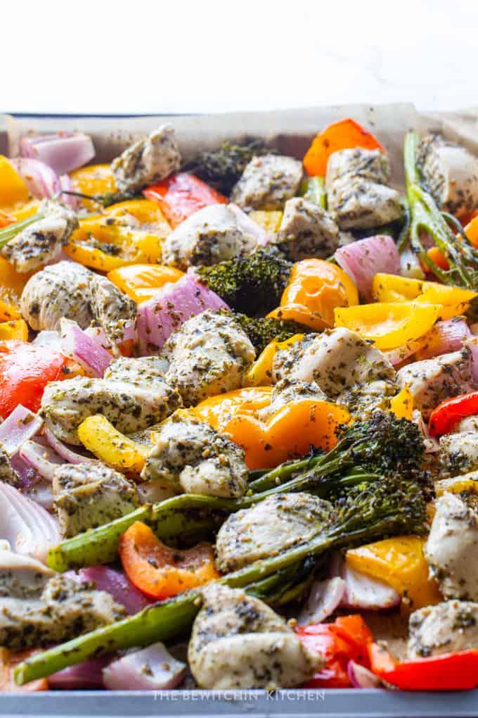 Sheet Pan Pesto Chicken and Vegetables Recipe | The Bewitchin' Kitchen