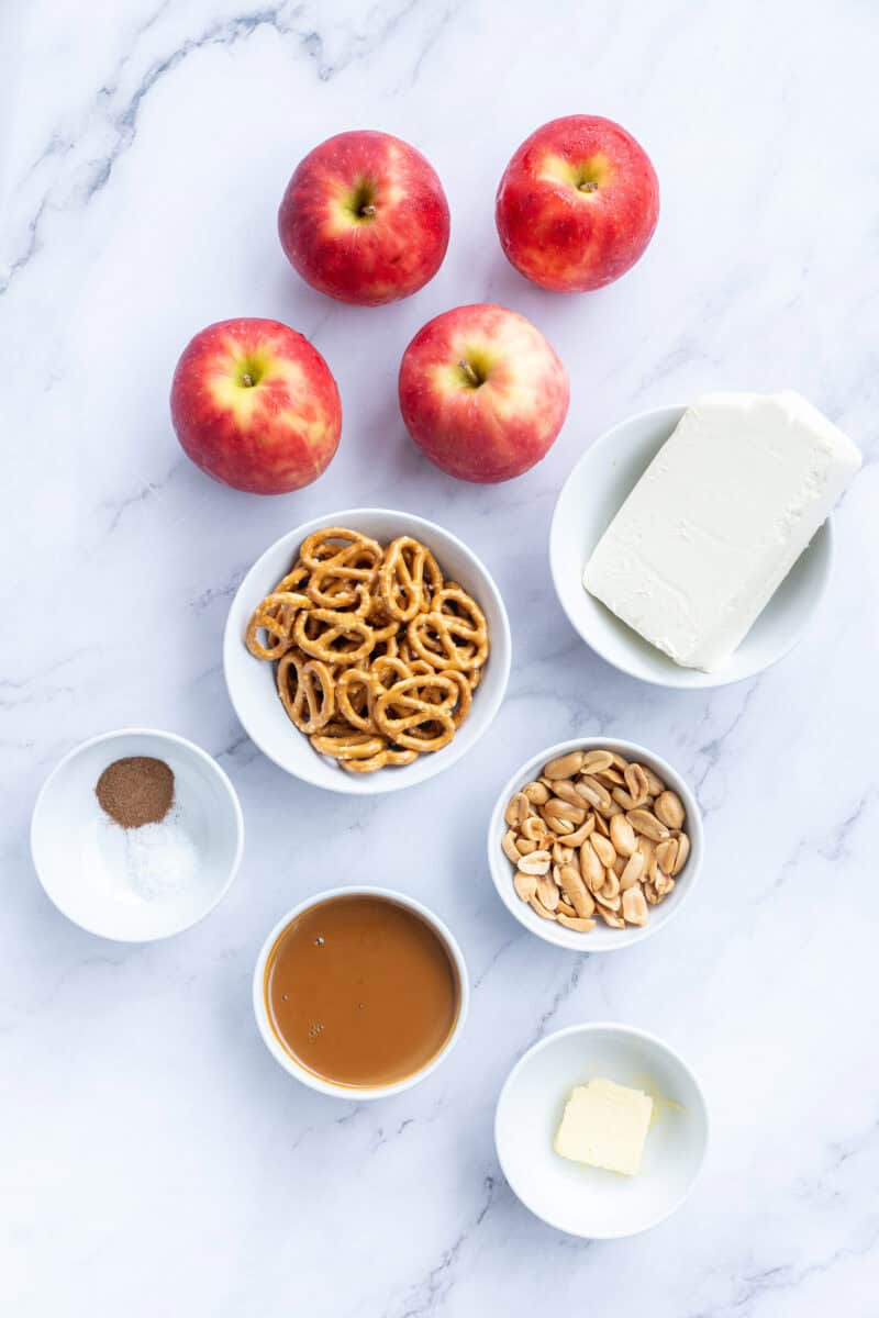 key ingredients for cream cheese caramel apple spread