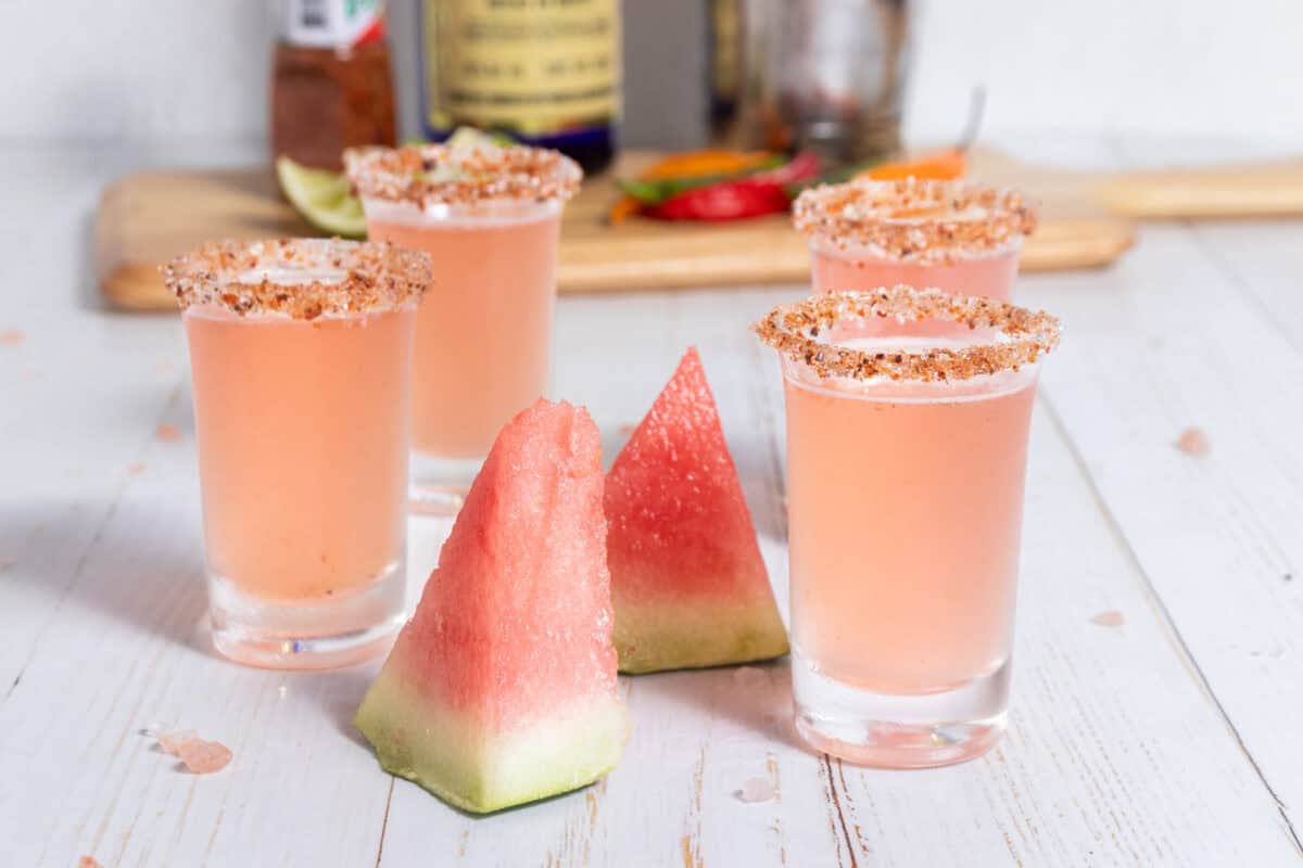 Mexican candy shots with watermelon