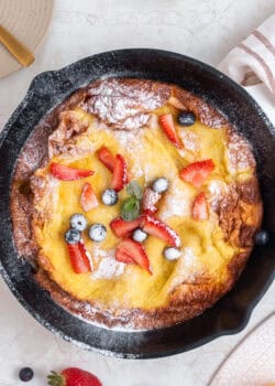 Dutch baby pancake in a cast iron skillet