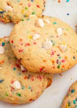 Overhead view of birthday cake cookies