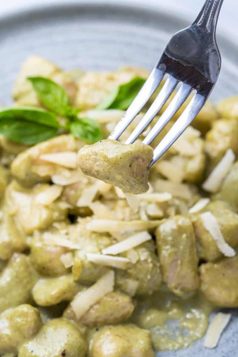 One piece of gnocchi on a fork